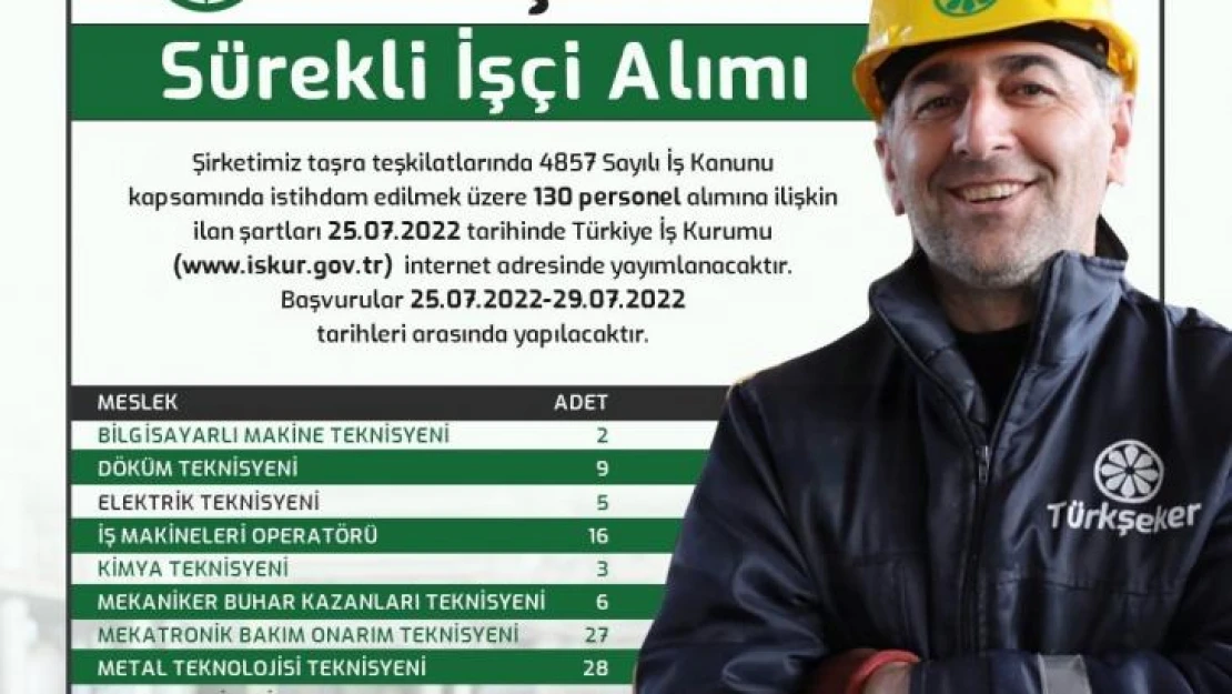 Türkşeker 130 sürekli işçi alacak