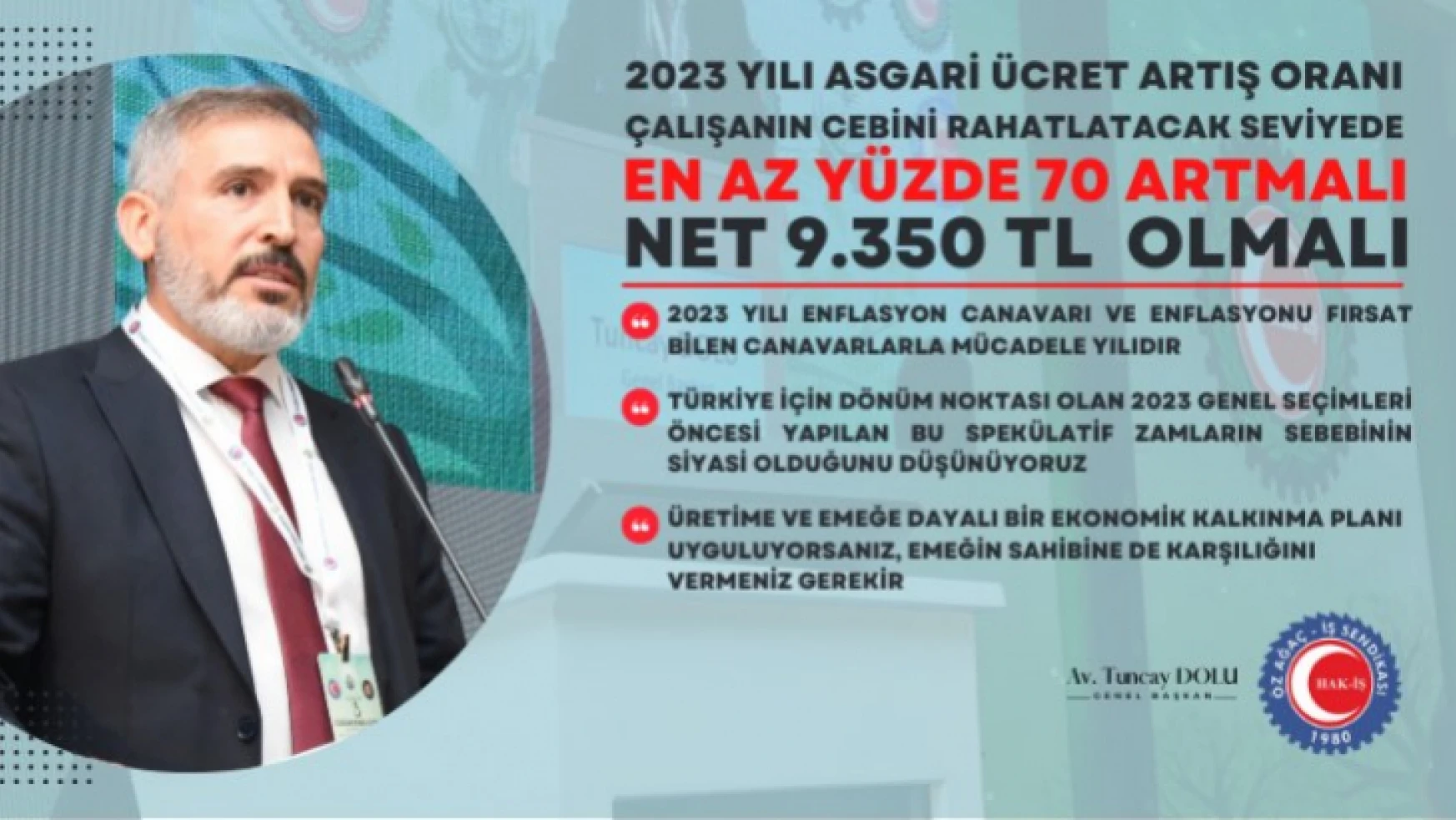 'Asgari ücret en az 9 bin 350 lira olsun' önerisi