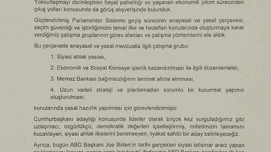 Üçüncü kez bir araya gelen altı parti liderinden açıklama