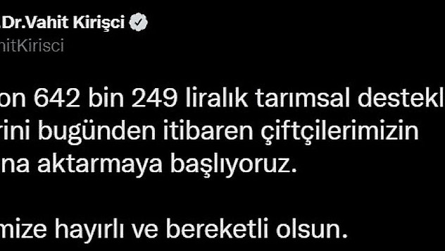 890 milyon liralık tarımsal destekleme ödemeleri, çiftçilerin hesaplarına aktarılmaya başladı