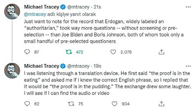 ABD'li gazeteci: 'Erdoğan'a önceden seçilmiş soruları alan Biden ve Johnson'dan çok daha fazla soru soruldu'