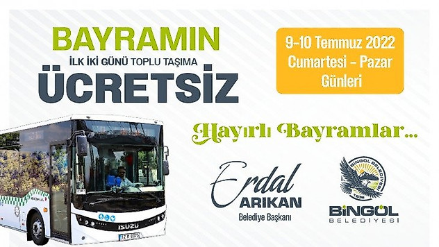 Bingöl'de bayramın ilk 2 günü toplu taşıma ücretsiz olacak