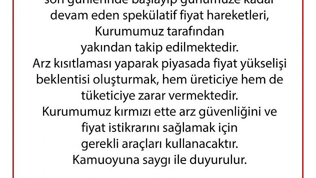 Et ve Süt Kurumu: 'Spekülatif fiyat hareketleri yakından takip edilmektedir'