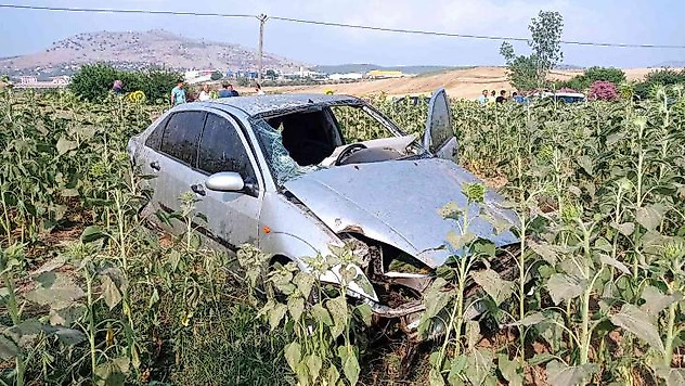 Otomobil ayçiçek tarlasına uçtu: 1 yaralı