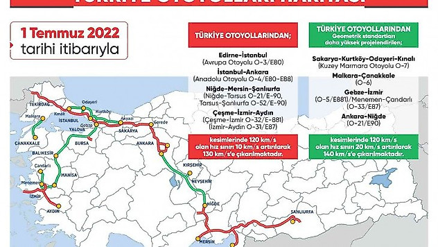 Otoyollarda otomobillerin hız sınırları yükseltildi