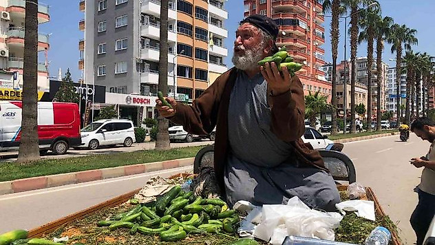 Parası olmayana bedava... Hem hayat dersi verdi hem ucuza salatalık sattı