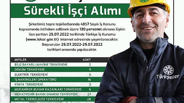 Türkşeker 130 sürekli işçi alacak