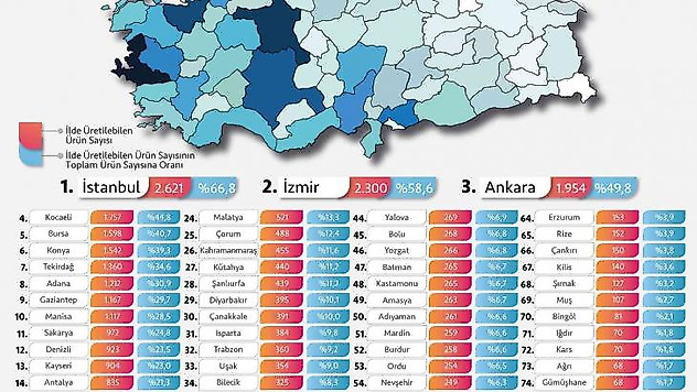 Üretim kapasitesi çeşitliliğinde lider iller belirlendi