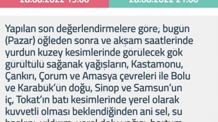 Kuzey kesimlerde yağış uyarısı