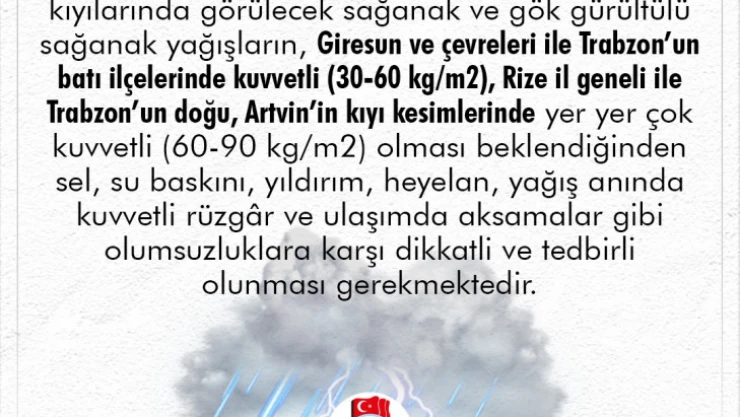 Rize Valiliğinden sel uyarısı
